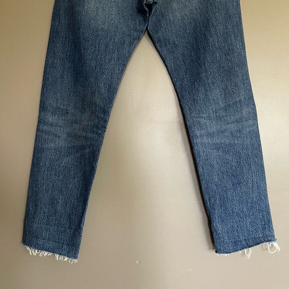 Levi's 501 Tapered Raw Hem Jeans Size 25 High Rise Mid‎ Blue Wash Rigid Denim - Picture 14 of 16